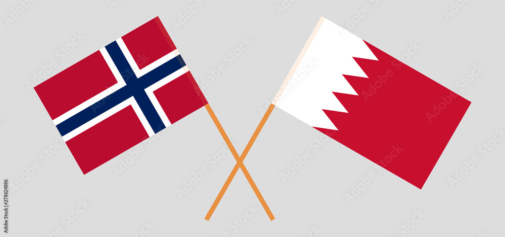 Bahrain and Norway. Crossed Bahraini and Norwegian flags