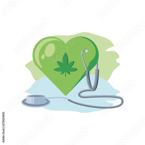 heart with cannabis leaf with stethoscope