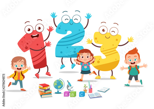 Cartoon kids with 123 numbers