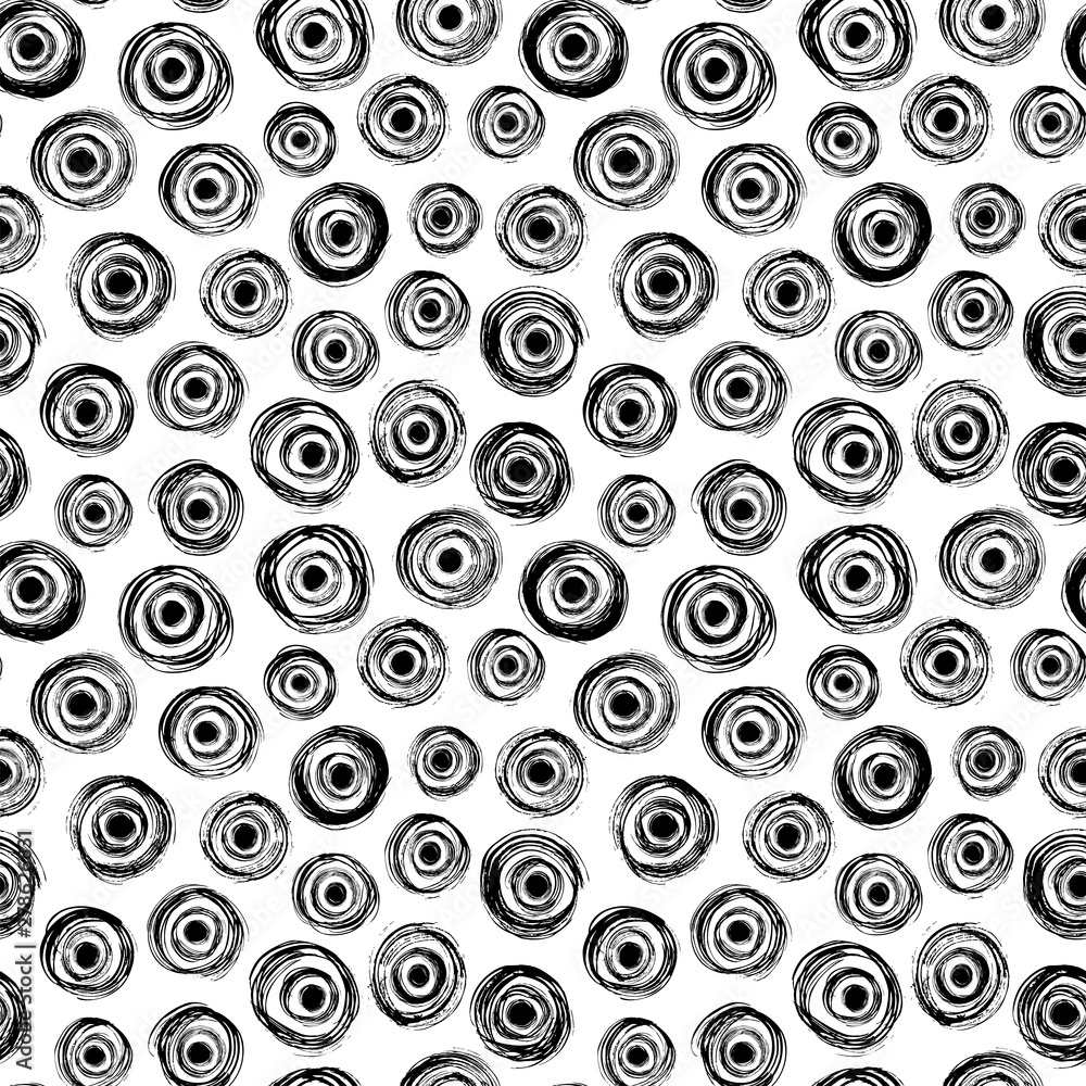 Grunge concentric circles hand drawn seamless pattern. Rings with spots ink dirty texture. Grunge concentric circles hand drawn seamless pattern. Rings with spots ink dirty texture.