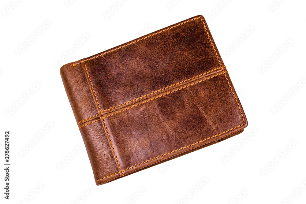 Closed brown leather wallet isolated on a white background Closed brown leather wallet isolated on a white background