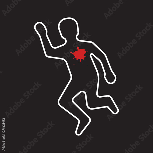 Crime scene. Dead body silhouette icon.