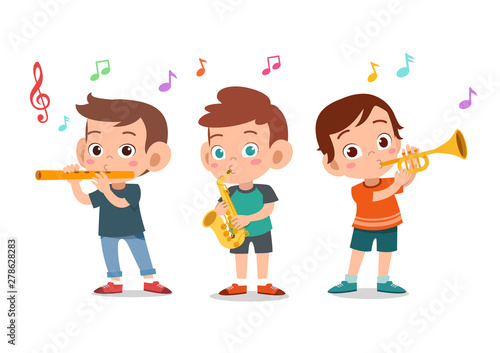 Cartoon little kids playing music