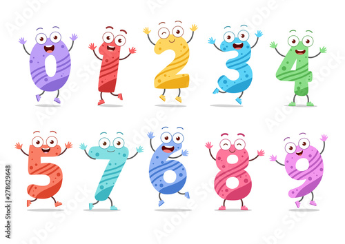 Cute funny numbers vector illustration set