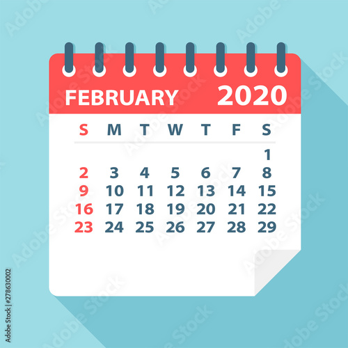 February 2020 Calendar Leaf - Vector Illustration