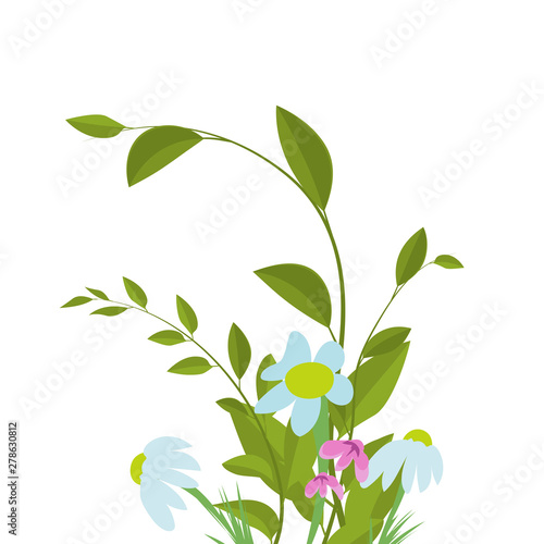 Background with green leaves and colors, ector illustration. branches