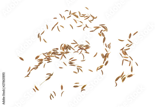 Cumin seeds or caraway isolated on white background, top view.