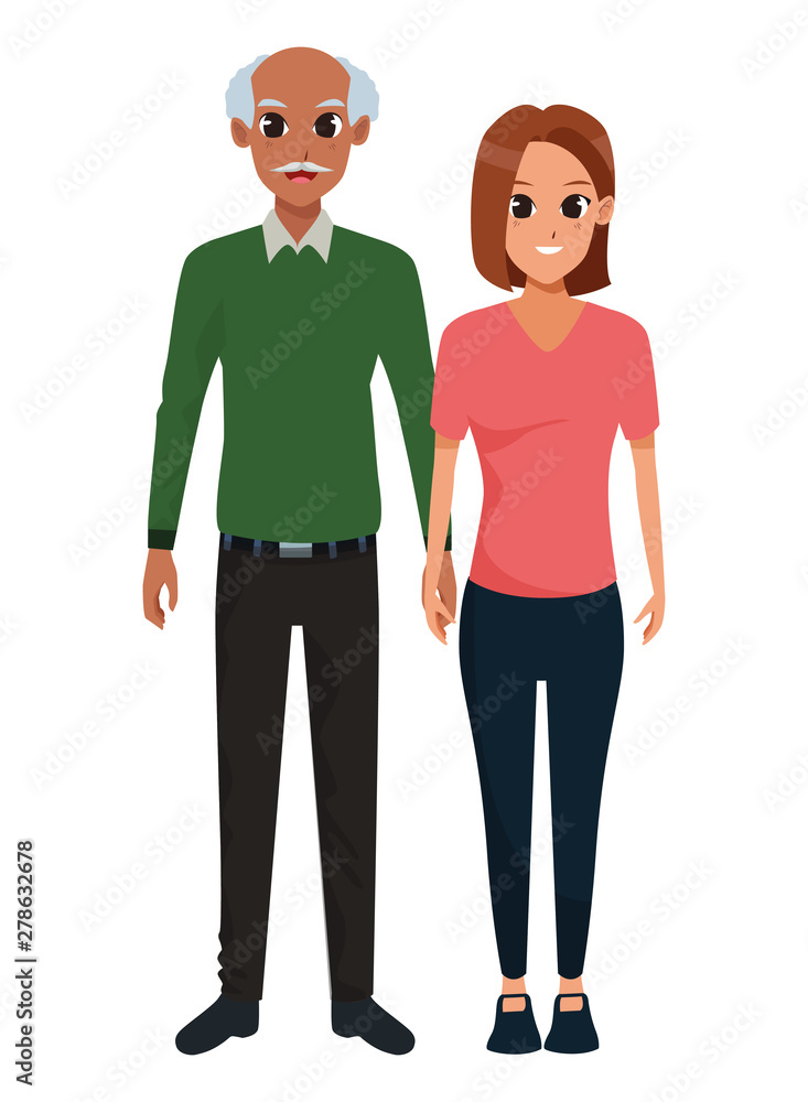 Family father with adult daughter cartoon Family father with adult daughter cartoon
