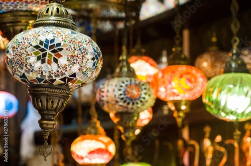  lanterns at the bazaar. Colorful background. Traditional stained glass lamps in street market  © Макс Авдеев
