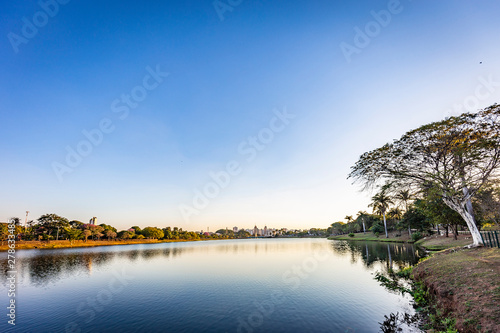 Sao Jose do Rio Preto City. View of lake park at sunset