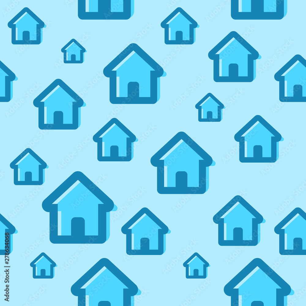 Seamless pattern with house icons. Vector illustration for design of a website related to real estate business. Blue color creates comfort and style.