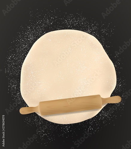 Domestic bread pastry cooking. Dough, rolling pin