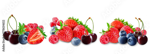 Fototapeta Naklejka Na Ścianę i Meble -  Strawberry, blueberry, cherry, raspberry on a white isolated background
