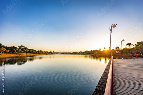 Sao Jose do Rio Preto City. View of lake park at sunset photo