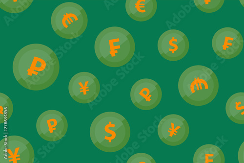Currencies signs on green b...