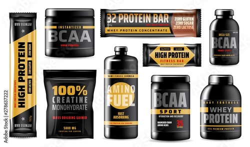 Protein containers, BCAA sport food supplements