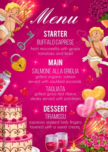 Menu on wedding day. Starter, main and desserts