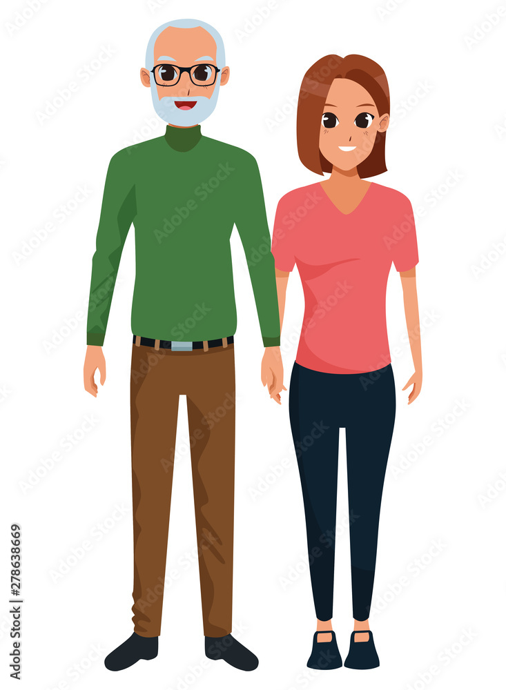 Family father with adult daughter cartoon