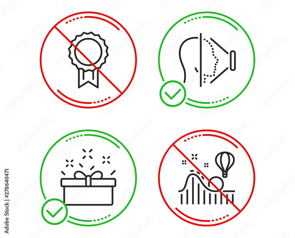 Do or Stop. Present box, Face id and Reward icons simple set. Roller coaster sign. Sale offer, Phone scanning, Best medal. Attraction park. Business set. Line present box do icon. Prohibited ban stop Do or Stop. Present box, Face id and Reward icons simple set. Roller coaster sign. Sale offer, Phone scanning, Best medal. Attraction park. Business set. Line present box do icon. Prohibited ban stop