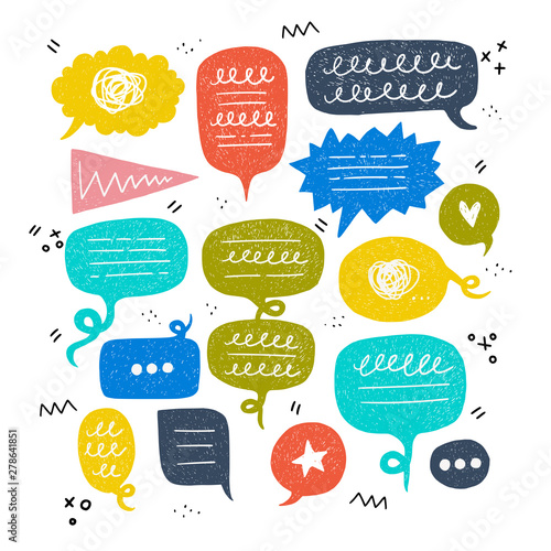 Set of colorful hand drawn speech bubbles