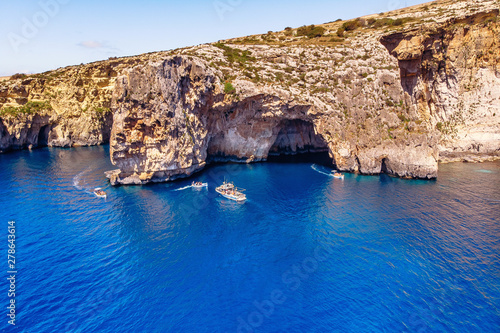Blue Grotto in Malta. Aerial top view