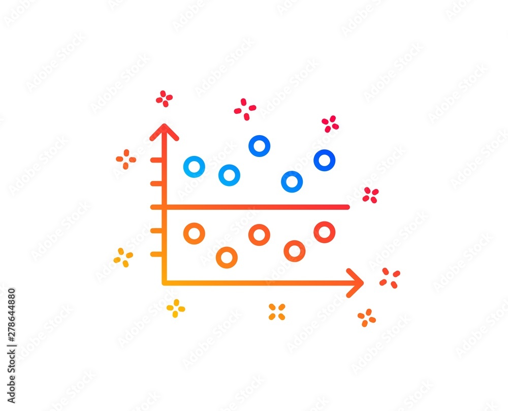 Dot plot graph line icon. Presentation chart sign. Market analytics symbol. Gradient design elements. Linear dot plot icon. Random shapes. Vector