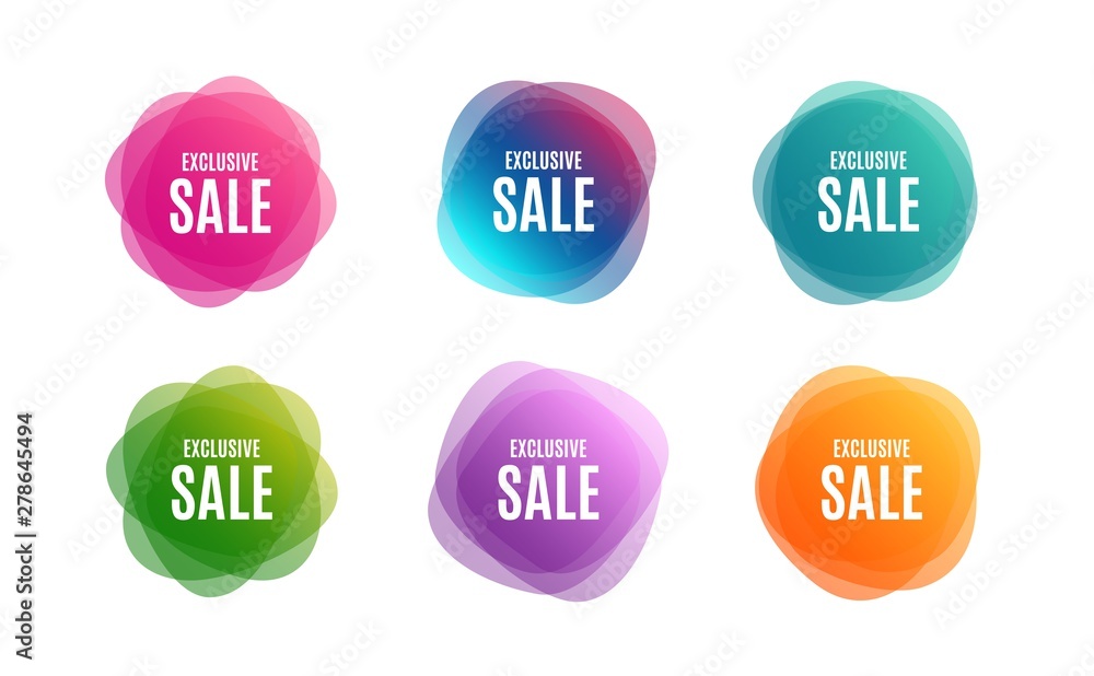 Blur shapes. Exclusive Sale. Special offer price sign. Advertising Discounts symbol. Color gradient sale banners. Market tags. Vector