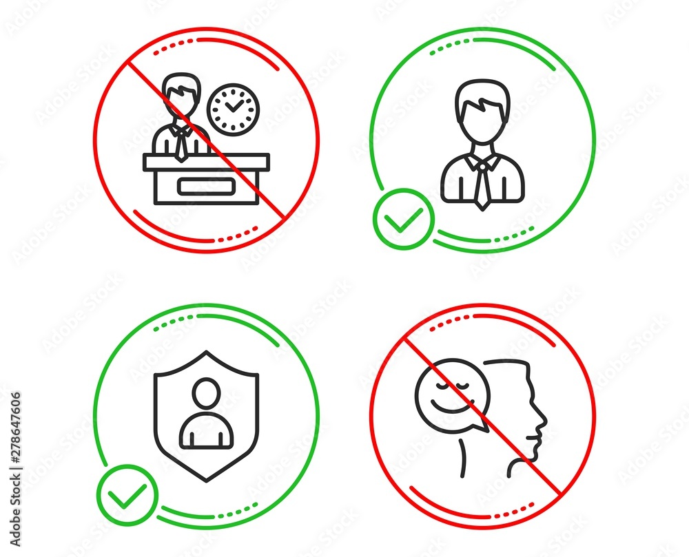 Do or Stop. Businessman, Security and Presentation time icons simple set. Good mood sign. User data, Private protection, Report. Positive thinking. People set. Line businessman do icon. Vector Do or Stop. Businessman, Security and Presentation time icons simple set. Good mood sign. User data, Private protection, Report. Positive thinking. People set. Line businessman do icon. Vector
