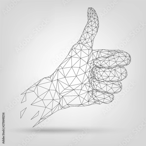 Wireframe hand, gesture, thumbs up, like, good