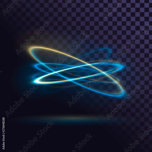 Abstract glowing rings on transparent background. Fast spin effect