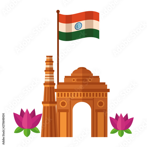indian flag independence day with gateway mosque