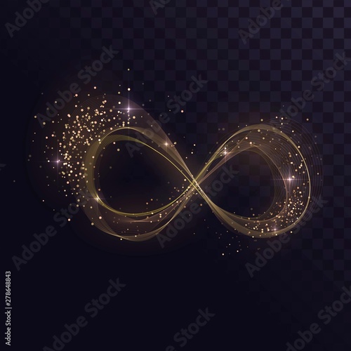 Golden infinity sign with sparks on a transparent background