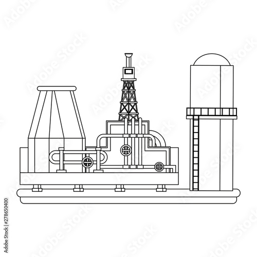 oil refinery gas factory cartoon in black and white