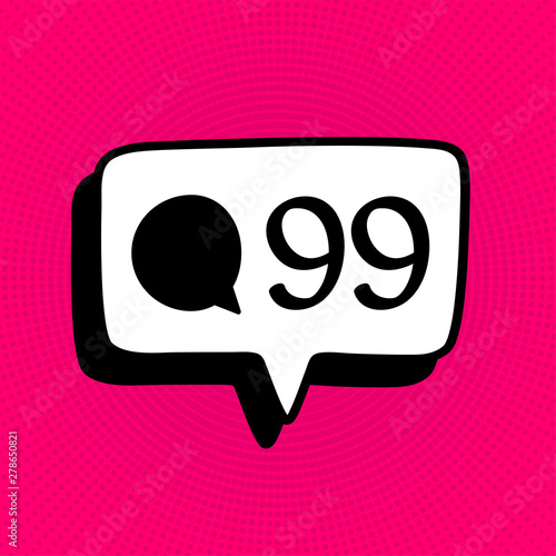 Social media comment notification sign icon in comic style. Like, comment, follow vector cartoon illustration on pink halftone background