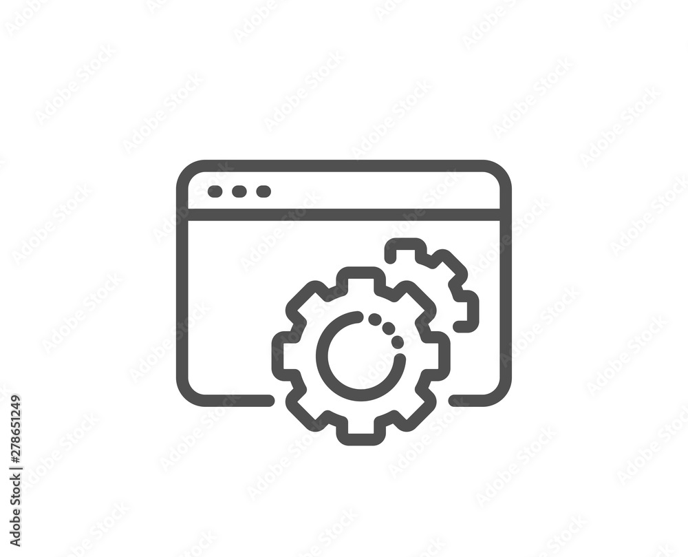Seo gear line icon. Web settings sign. Traffic management symbol. Quality design element. Linear style seo gear icon. Editable stroke. Vector Seo gear line icon. Web settings sign. Traffic management symbol. Quality design element. Linear style seo gear icon. Editable stroke. Vector