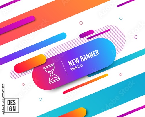 Time hourglass line icon. Sand watch sign. Diagonal abstract banner. Linear time hourglass icon. Geometric line shapes. Vector
