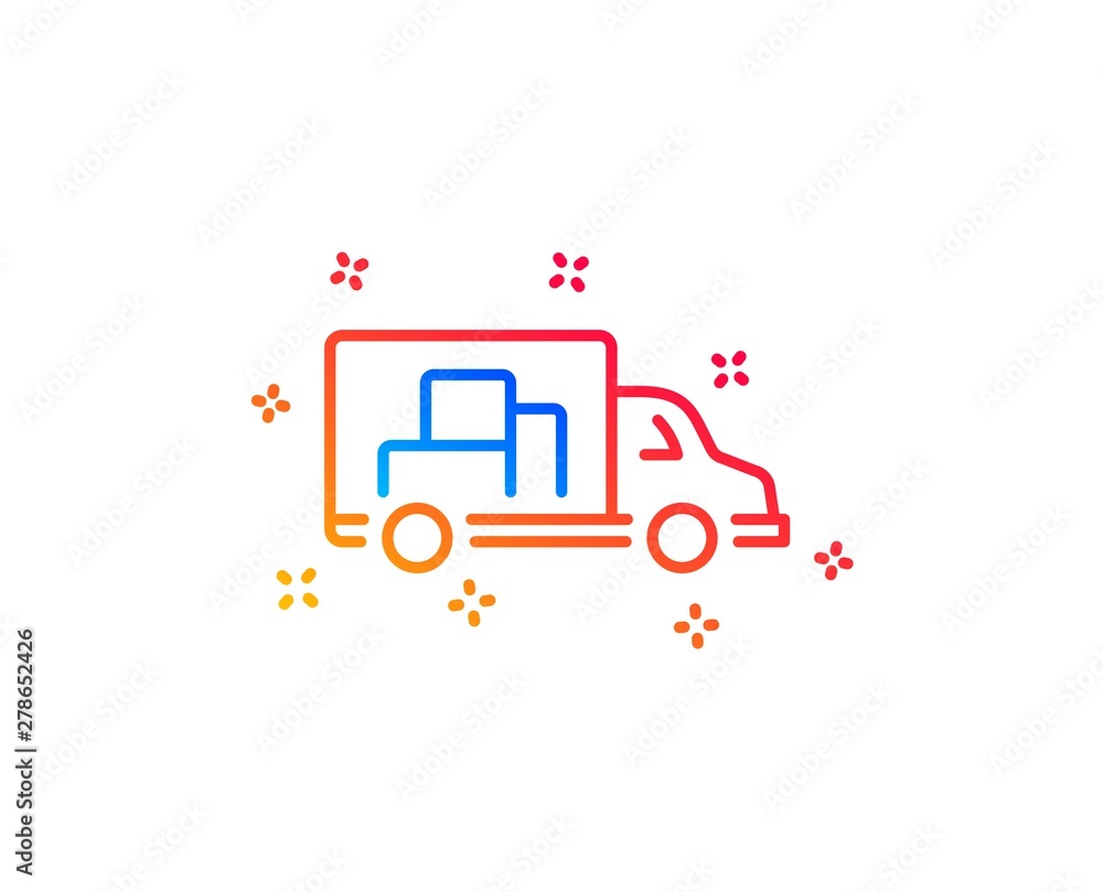 Truck transport line icon. Transportation vehicle sign. Delivery symbol. Gradient design elements. Linear truck transport icon. Random shapes. Vector