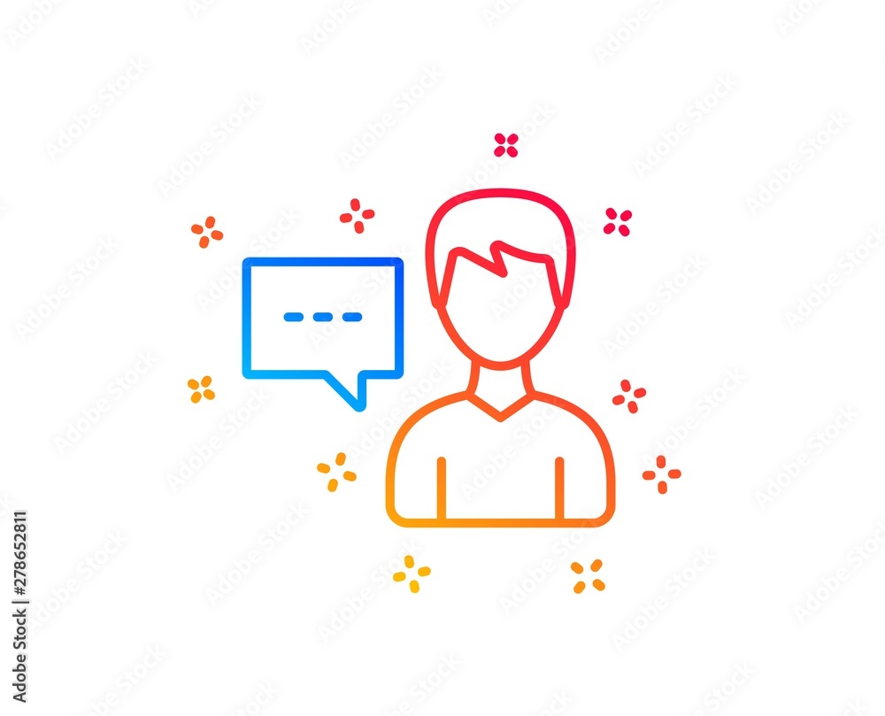User communication line icon. Male Person with chat speech bubble sign. Human silhouette symbol. Gradient design elements. Linear person talk icon. Random shapes. Vector User communication line icon. Male Person with chat speech bubble sign. Human silhouette symbol. Gradient design elements. Linear person talk icon. Random shapes. Vector