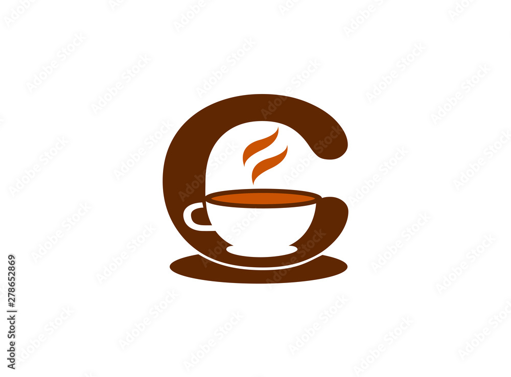 Obraz premium alphabet mug of Cofé warm coffee logo design illustration on a white background
