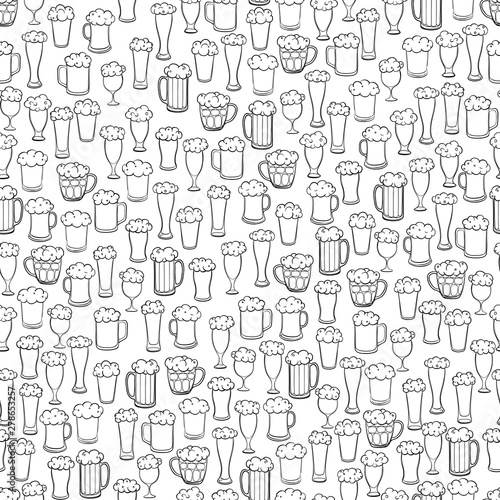 Black and white seamless pattern with beer glasses