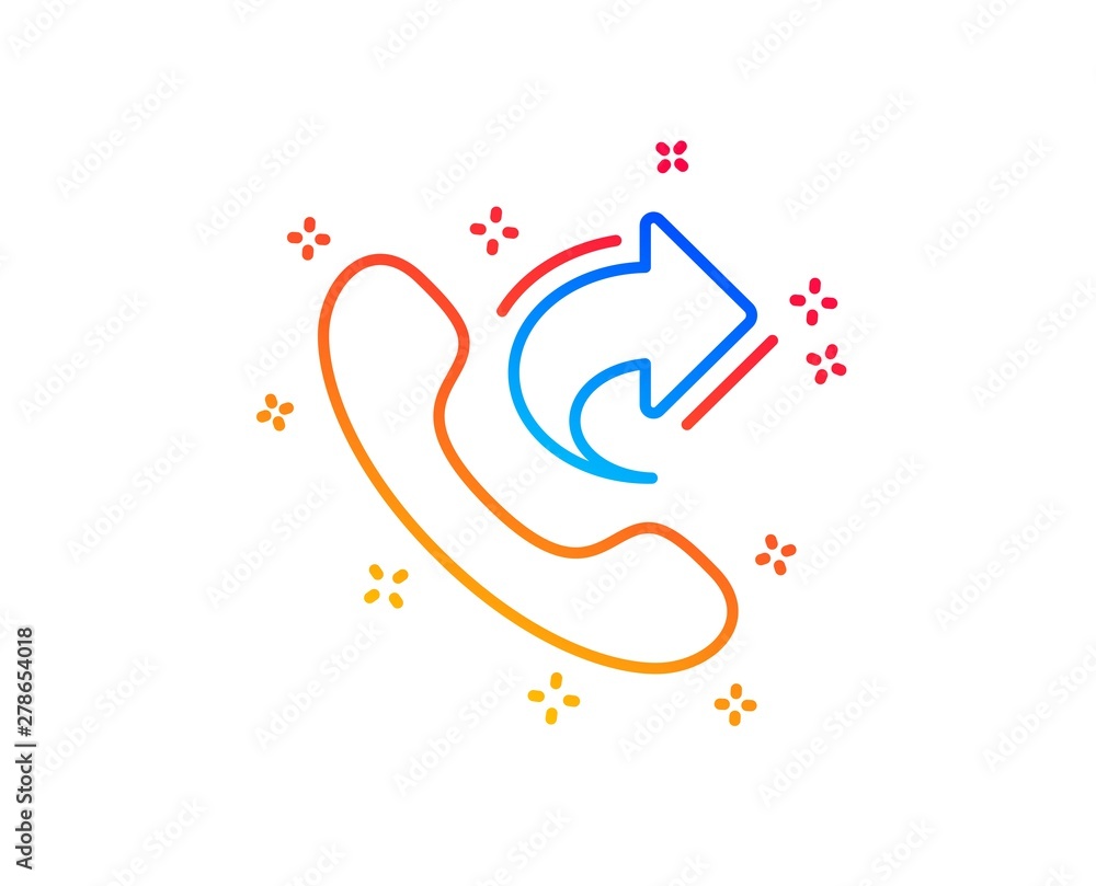 Fototapeta premium Call center service line icon. Share phone call sign. Feedback symbol. Gradient design elements. Linear share call icon. Random shapes. Vector
