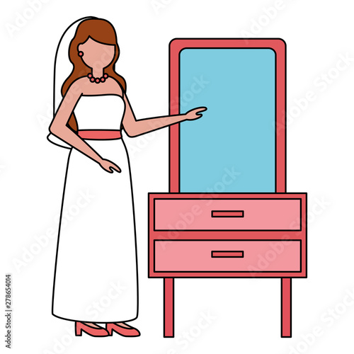 cute bride in dress with mirror wedding day