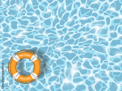 Marine lifeline on the water. Glitter, glare from the water ripples. Vector concept of leisure, travel, poster, banner, template.