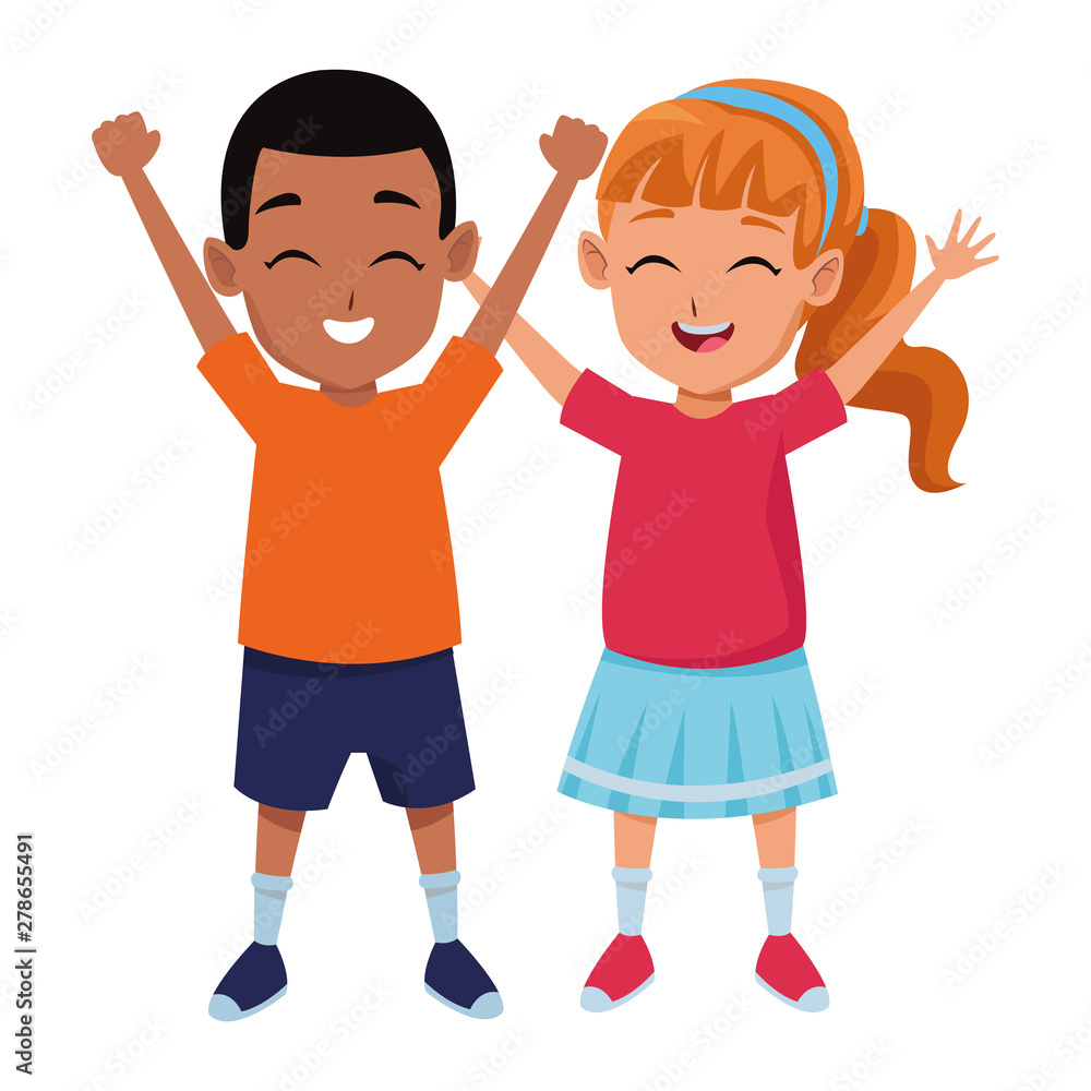 Kids friends playing and smiling cartoon Stock Vector | Adobe Stock
