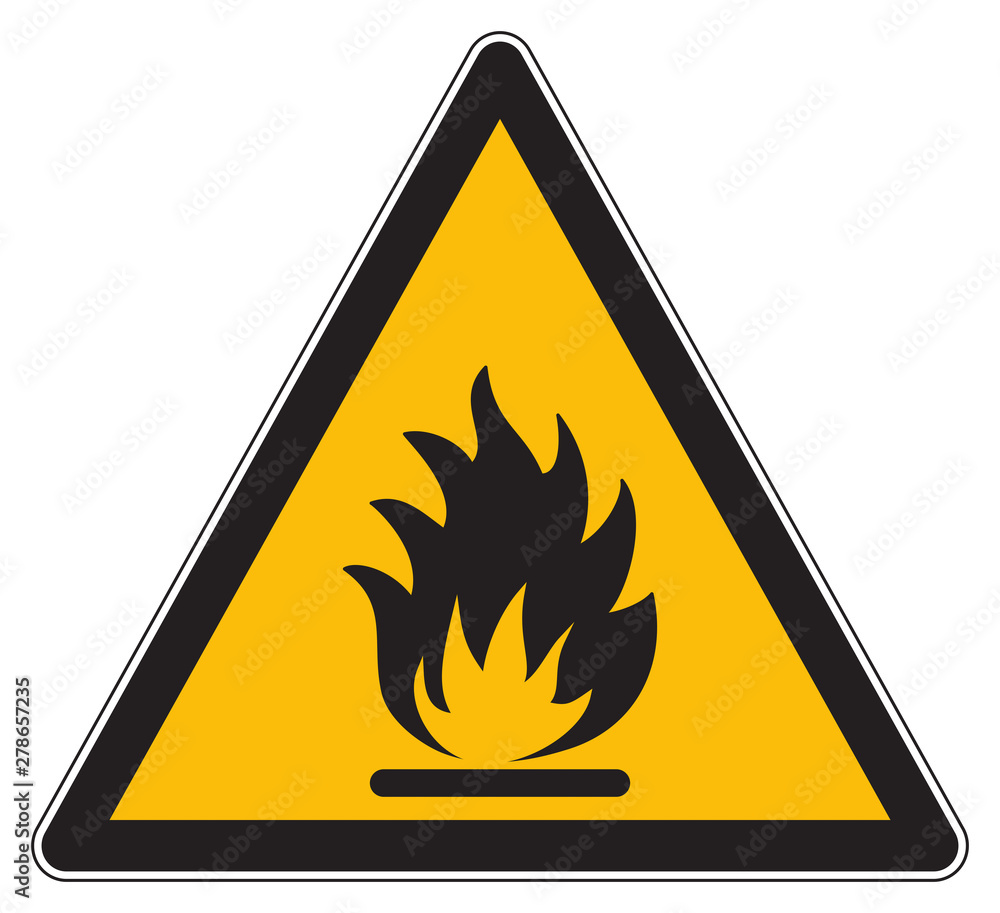 Flammable products warning yellow sign Flammable products warning yellow sign