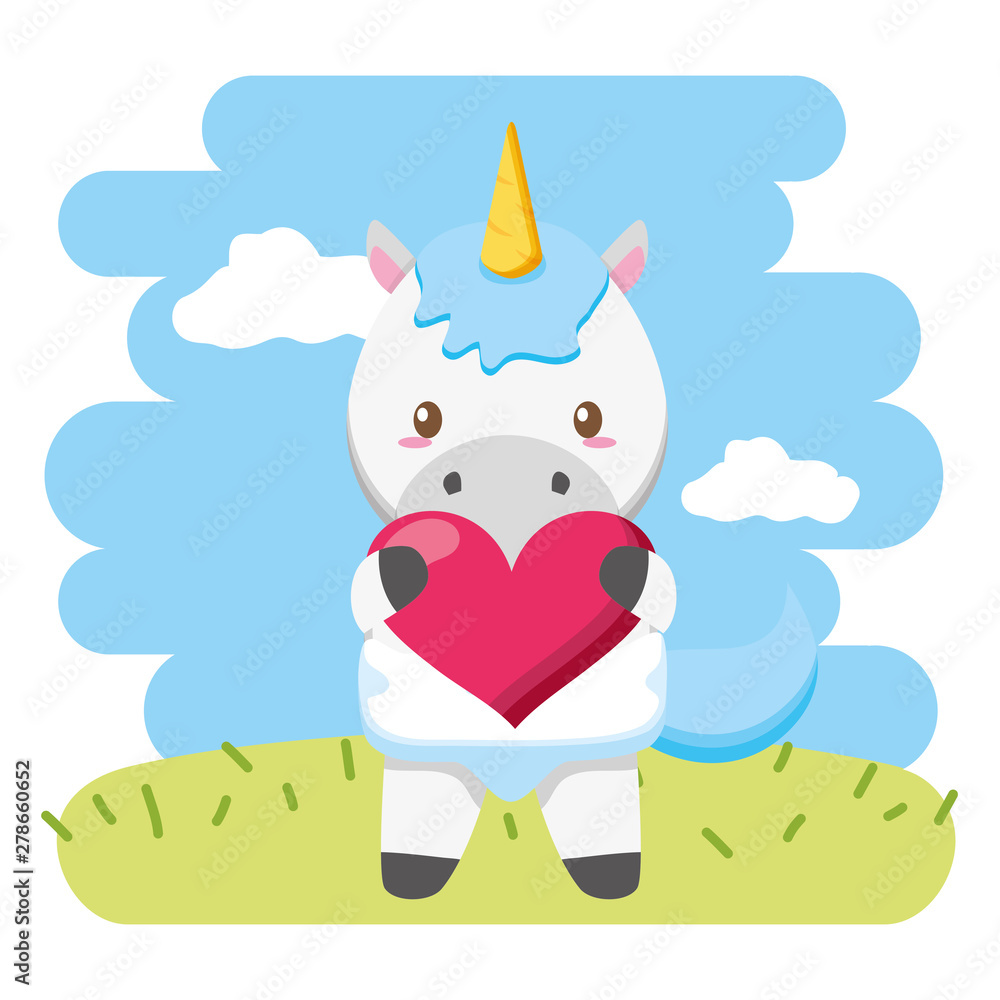 cute little unicorn baby with heart