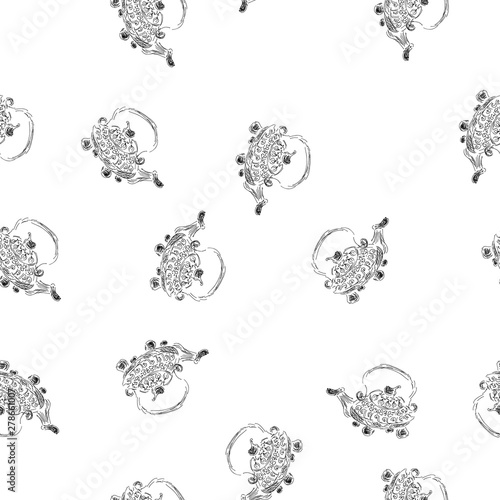 Seamless retro hand drawn teapots, great design for any purposes. Seamless pattern. Teapot hand drawn a pattern in Chinese style on white background. Retro typography. Kettle icon. Isolated vector