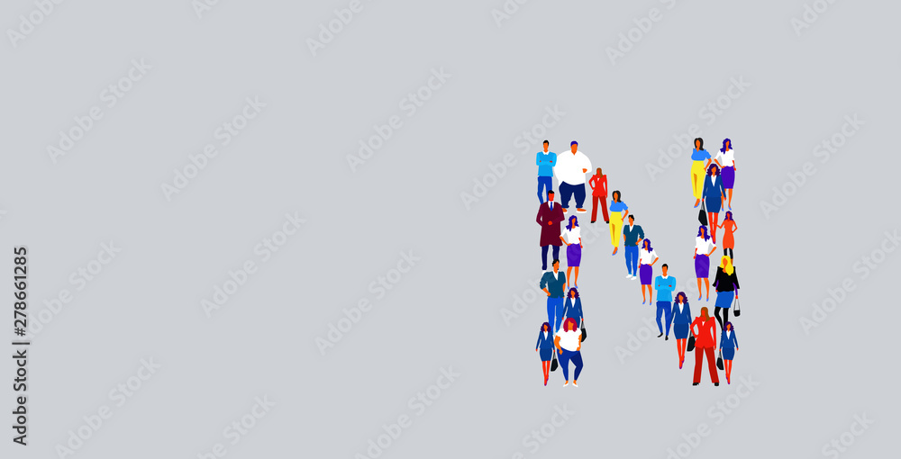 business people crowd forming shape letter N different men women businesspeople group standing together English alphabet concept full length horizontal business people crowd forming shape letter N different men women businesspeople group standing together English alphabet concept full length horizontal