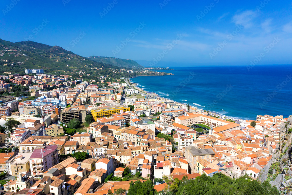 Beautiful view of the coast of Cefalu in Sicily, Italy