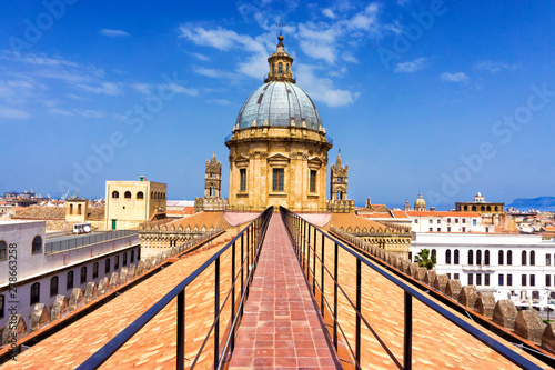 View of the small balcony in the roof of the Palermo Cathedral in Palermo, Siciily, Italy